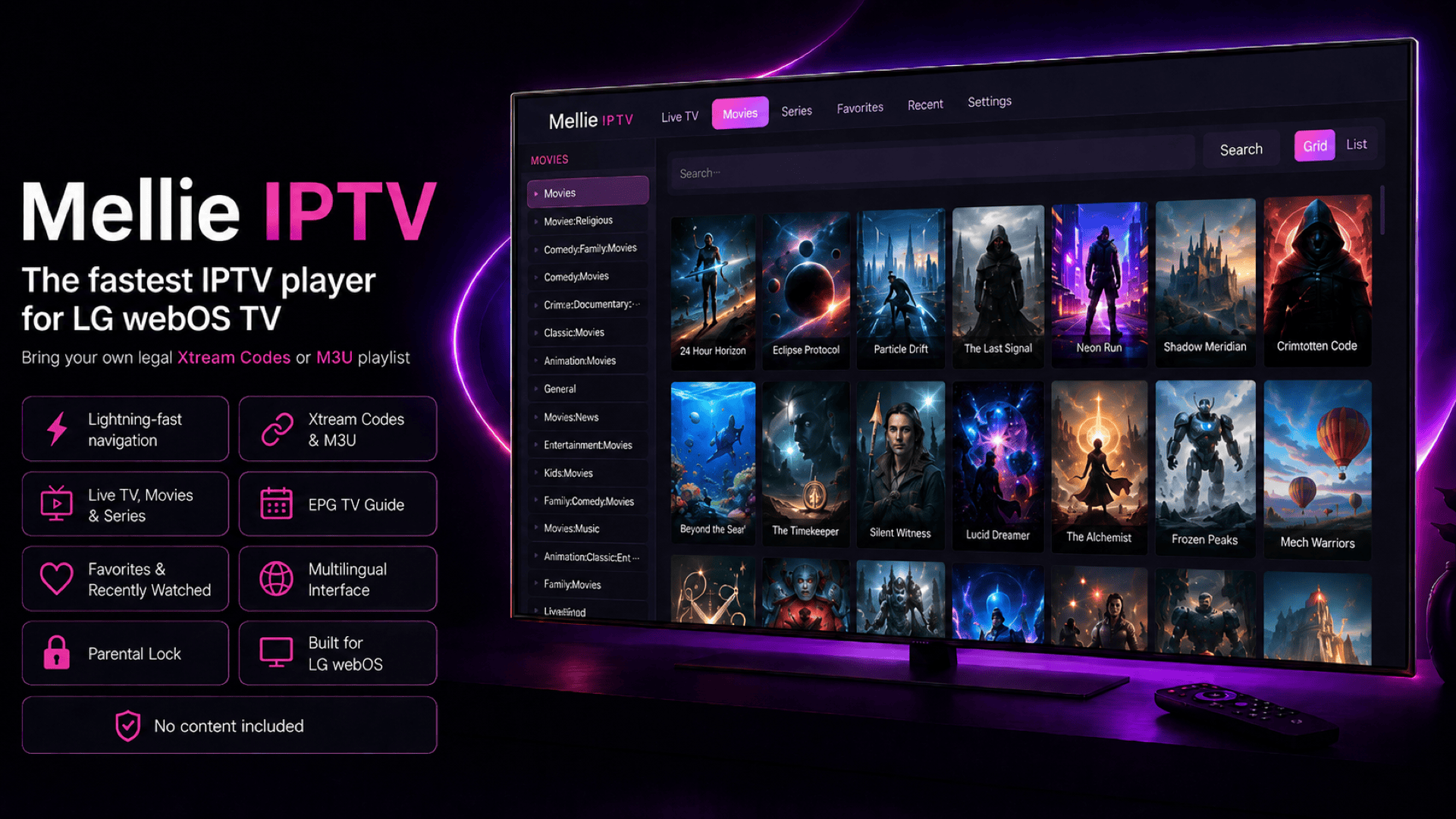 Mellie IPTV — app screenshot on LG webOS TV